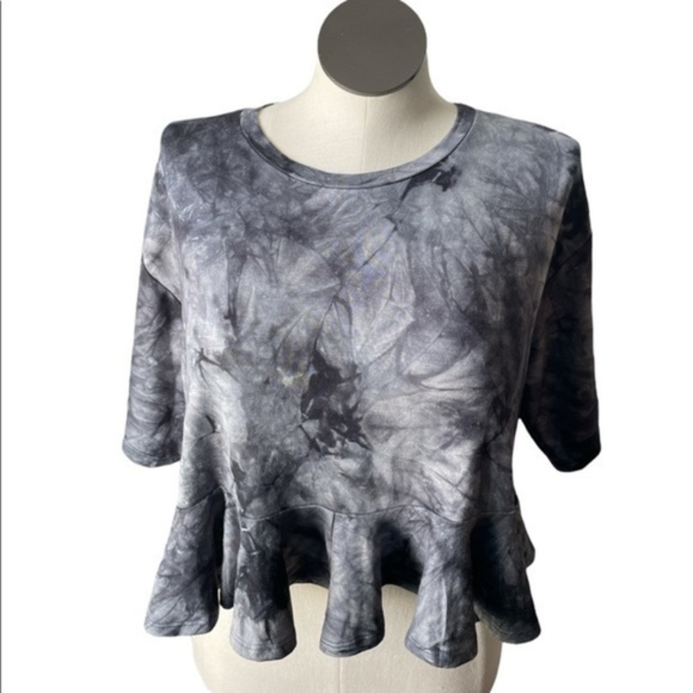 Good Luck Gem crop top tie dye peplum bottom shirt black Sz XL